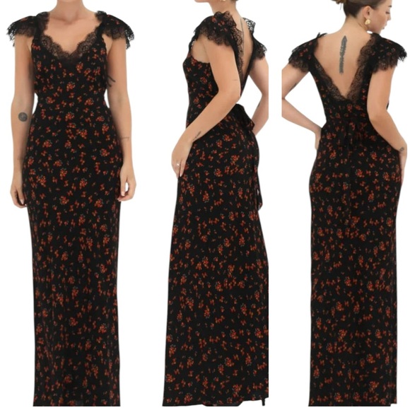 Rumored Frontier Floral Maxi Dress Spanish Poppy Black and Orange Medium New - Picture 1 of 16